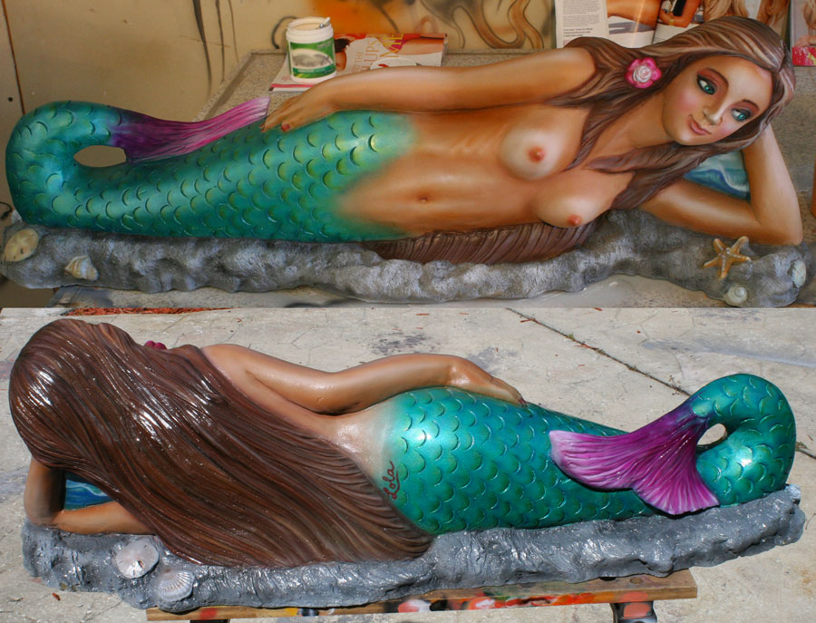 ceramic airbrushed mermaid staTUE